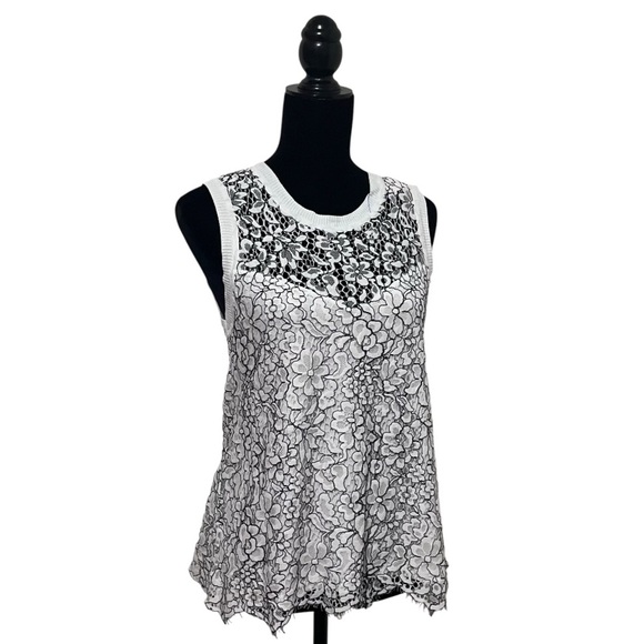 Generation Love White/Black Sleeveless Floral Lace Top Size M - Picture 3 of 10